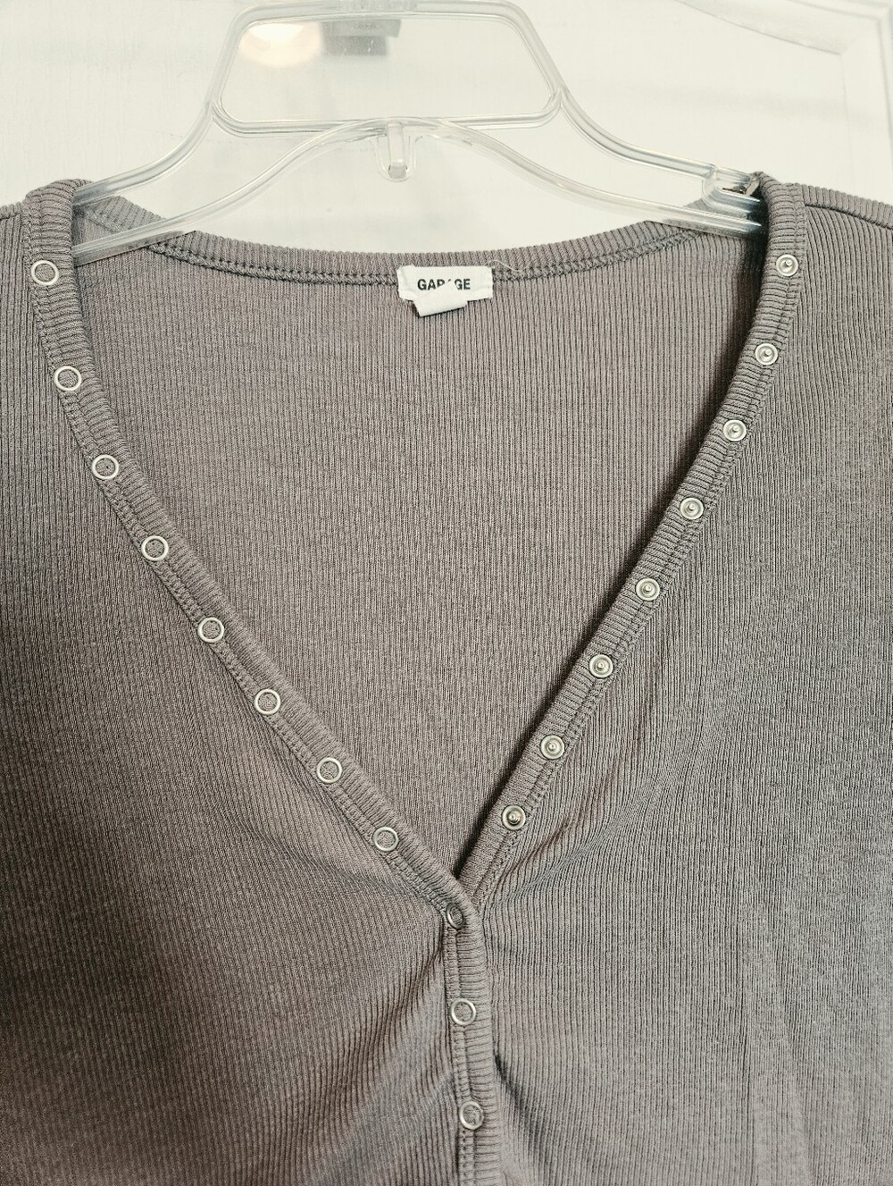 Garage Plunge Henley Long Sleeve Top Gray P/S